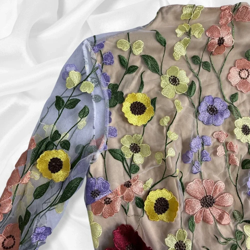 Inspired by Taylor Swift's Floral Appliqué Grammy Dress! Boho Mini Fairycore SM - Picture 15 of 16